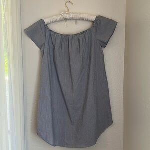 Beautiful blue + white striped off the shoulder dress